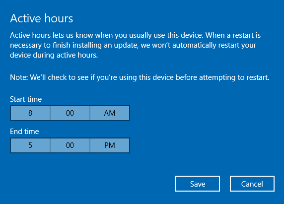 Windows 10 atjaunina aktīvās stundas