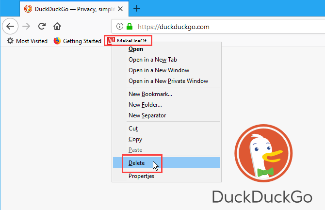 Ar peles labo pogu noklikšķiniet uz grāmatzīmes pārlūkprogrammā Firefox un atlasiet Dzēst
