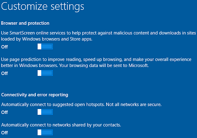 Windows 10 pielāgo instalēšanas pārlūkprogrammas, savienojamību, kļūdu ziņojumus