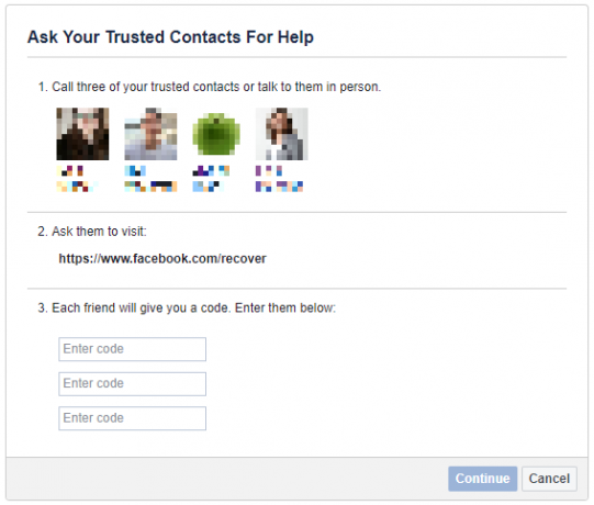 Lai atgūtu Facebook kontu, jautājiet uzticamiem kontaktiem.