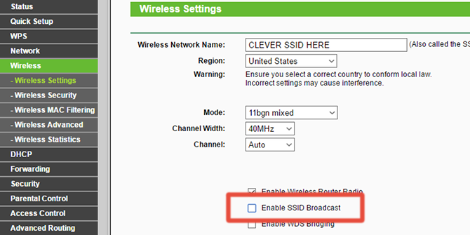 Atspējojiet maršrutētāja SSID apraidi