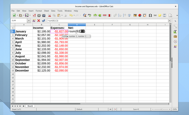 Linux Budge Apps LibreOffice Calc Ekrānuzņēmums