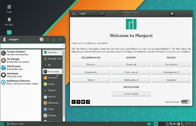 Šis ir Manjaro Linux ekrānuzņēmums