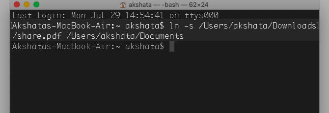 Termināļa komanda simboliskas saites izveidošanai MacOS