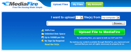 MediaFire - neierobežota failu glabāšana