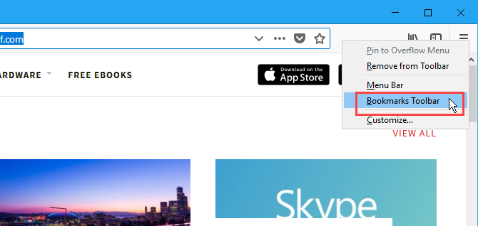 Parādiet grāmatzīmju rīkjoslu pārlūkprogrammā Firefox