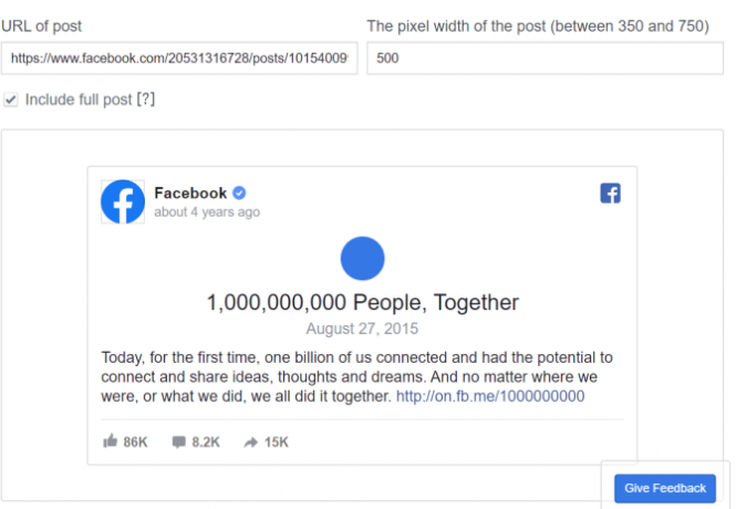 Facebook logrīki Embed Post Tool