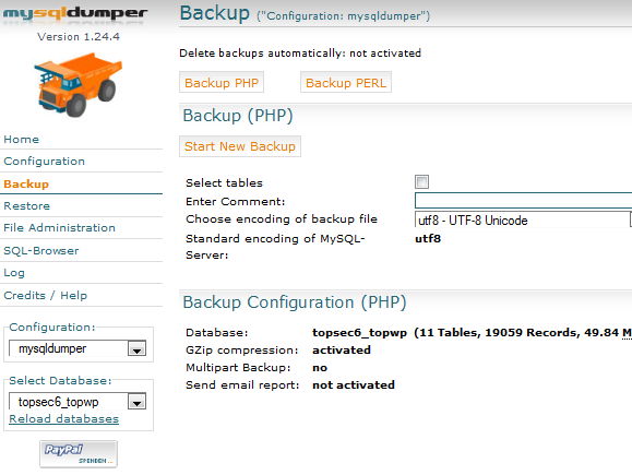 Kā regulāri dublēt lielo MySQL datu bāzi ar MySQLDumper sqldump9