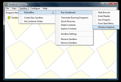 SandBoxie - palaist Windows Explorer drošā vidē