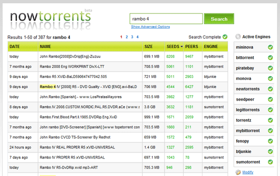 Nowtorrents - Torrent meklēšana reāllaikā