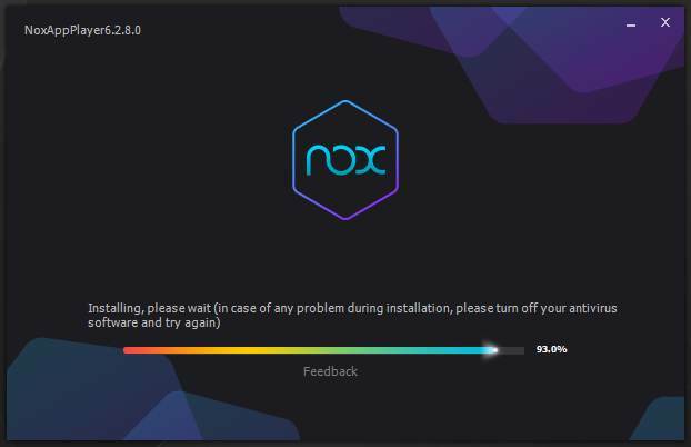 Nox instalēšanas ekrāns