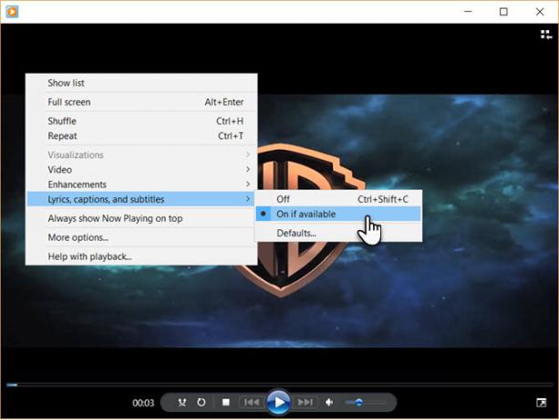 Video atskaņošanas laikā ieslēdziet subtitrus WMP formātā