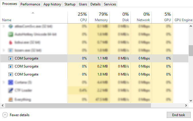 COM Surrogate process Windows Task Manager