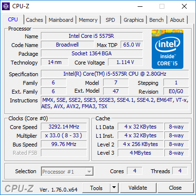 CPU-Z Windows diagnostikas pārskats