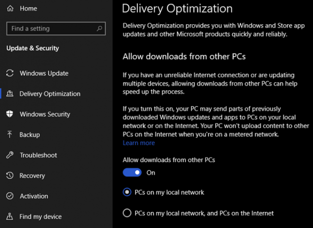 Windows 10 piegādes optimizācija