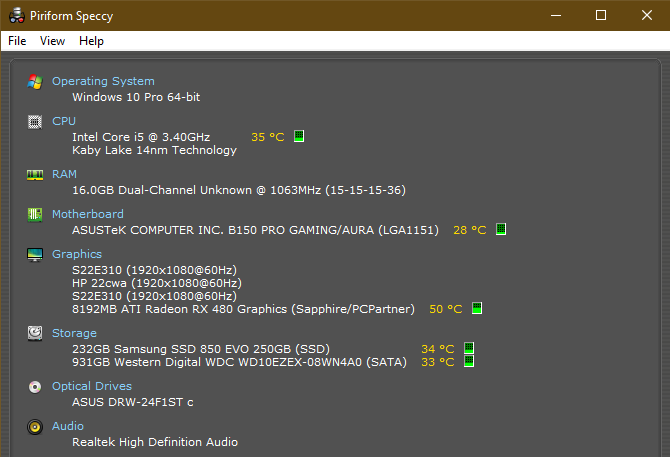 Speccy PC specifikācijas