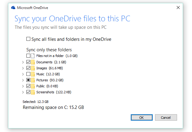 OneDrive sinhronizācijas iestatījumi