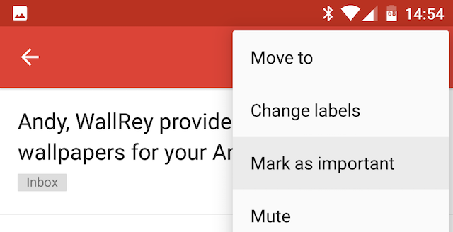 Android Gmail atzīmējiet ziņojumu kā svarīgu