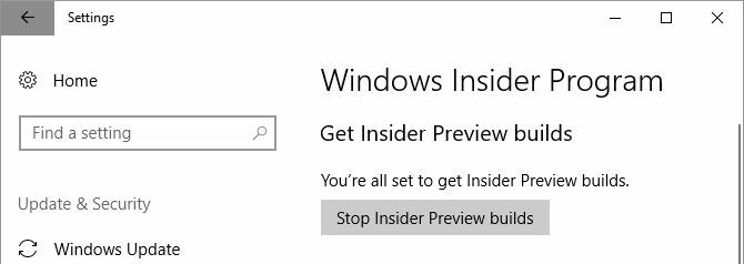 Veido Windows 10 Stop Insider Preview