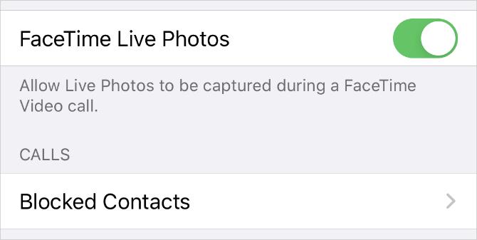 FaceTime Live Photos pārslēdzas iPhone iestatījumos
