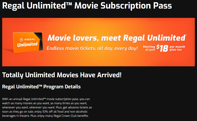 MoviePass alternatīvas - Regal Unlimited