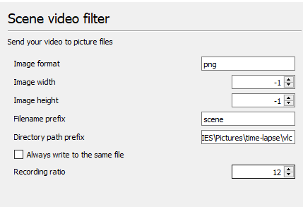 time-lapse video vlc iestatījumi