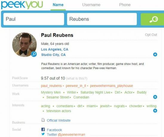 PeekYou ir cilvēku meklētājprogramma, lai atrastu kāda personīgu informāciju