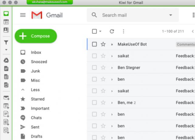 Kiwi Gmail noklusējuma iesūtnes saskarnei Mac