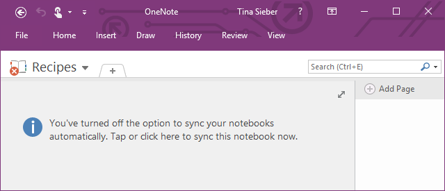 OneNote sinhronizācija ir atspējota