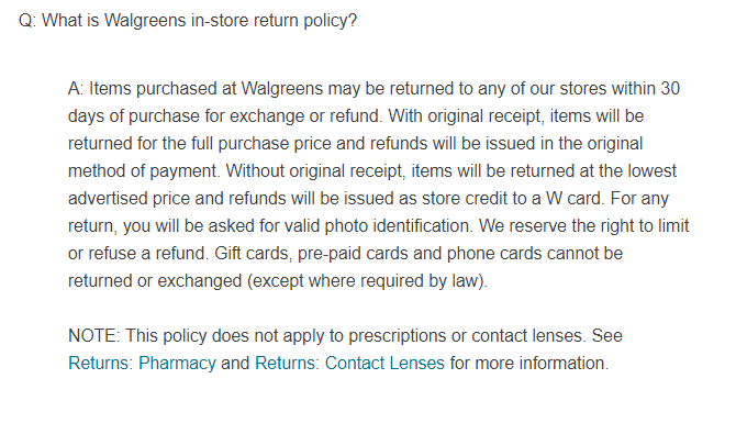 walgreens atgriežas bez saņemšanas