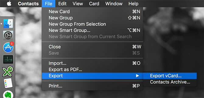Eksportējiet Mac kontaktpersonas