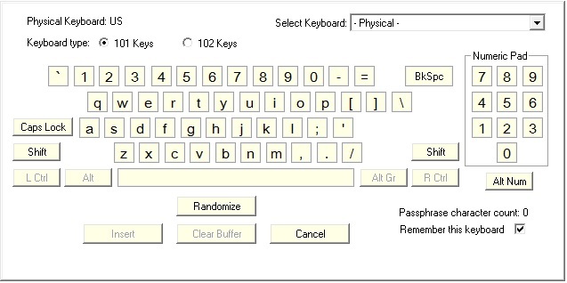 Virtuālā tastatūra utilītai Parole droša