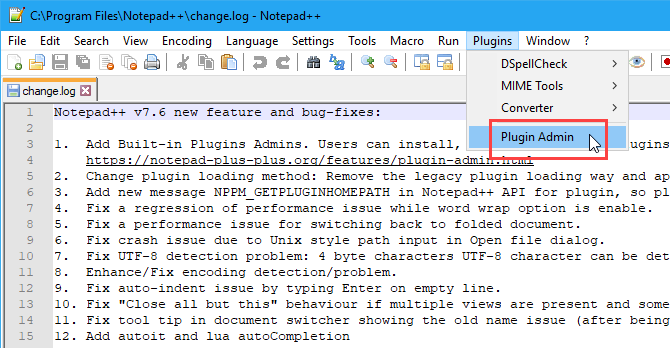 Dialoglodziņā Plugins Admin atveriet Notepad ++