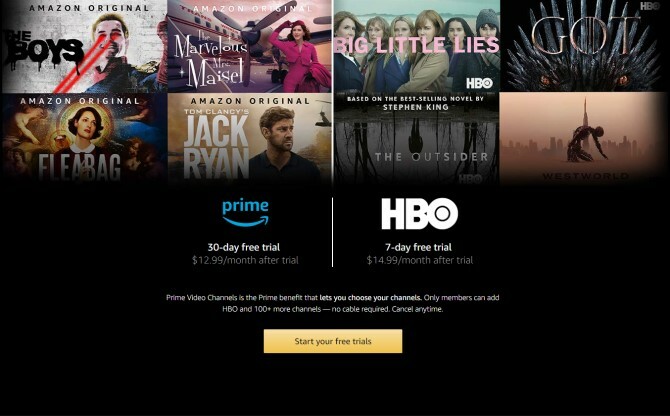 Amazon Prime HBO bezmaksas izmēģinājuma versija