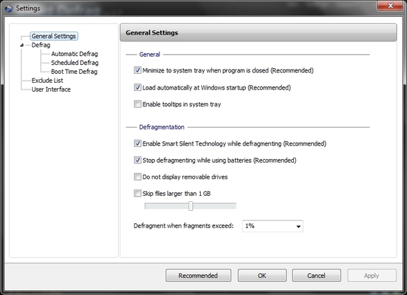 IObit Smart Defrag: lielisks cietā diska defragmentēšanas un optimizācijas rīks [Windows] iestatījumi Vispārējie iestatījumi
