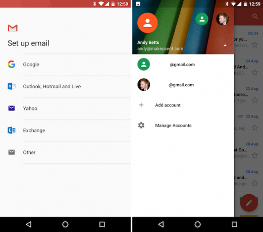 Android Gmail Pievienojiet citus pasta kontus