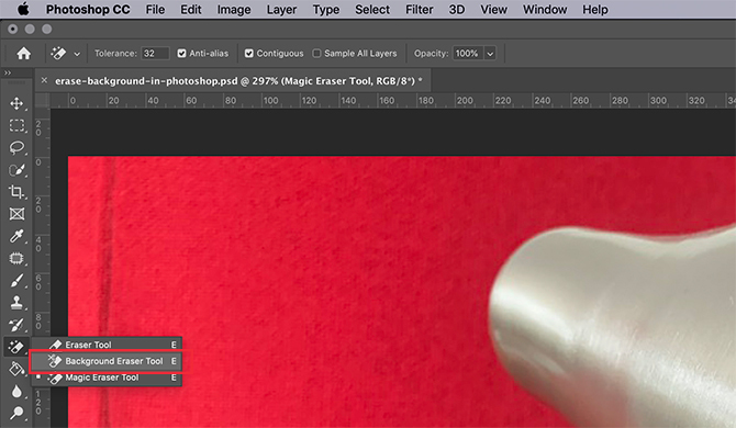 Izmantojiet fonu dzēšgumijas rīku, lai Photoshop noņemtu fonu