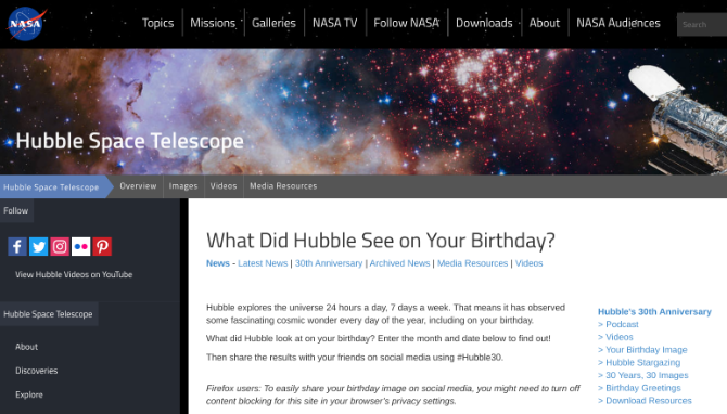 Ko Habla teleskops redzēja jūsu dzimšanas dienā? Pārbaudiet NASA mini vietni galaktiskās dzimšanas dienas svinībās