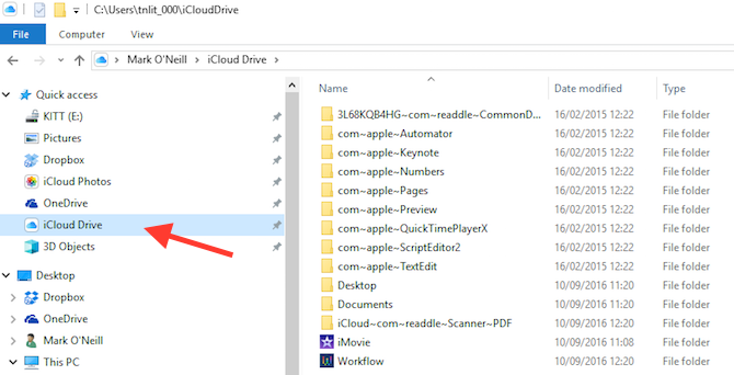 iCloud vadības panelis Windows failu pārlūka ekrānuzņēmumā