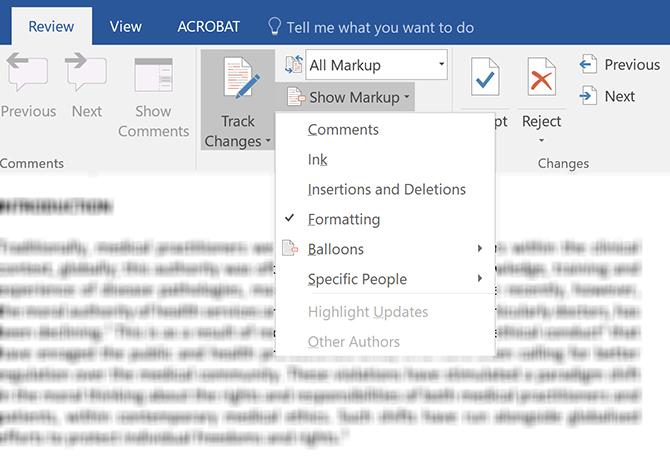 Kā filtrēt un lietot izsekotās izmaiņas Microsoft Word Show Markup