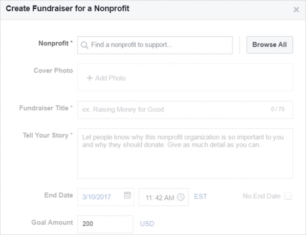 Satriecošas Facebook funkcijas, kuras jūs nekad nedomājāt noklikšķināt uz tīmekļa vietnes FacebookCreateFundraiser