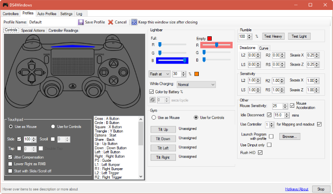 DS4Windows kontrollera iestatīšana