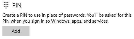 Windows 10 izveido PIN paroli