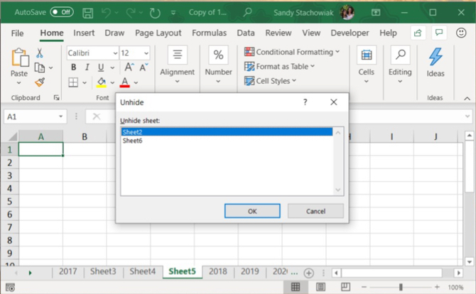 Excel cilne Nerādīt