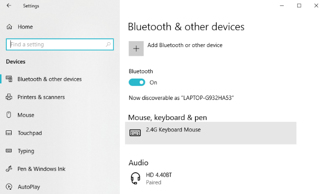 Bluetooth iestatījumi Windows 10