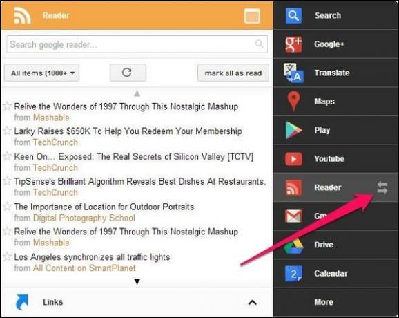 Melnā izvēlne: vienā izvēlnē piekļūstiet visiem Google pakalpojumiem [Chrome] News Reader Switcher