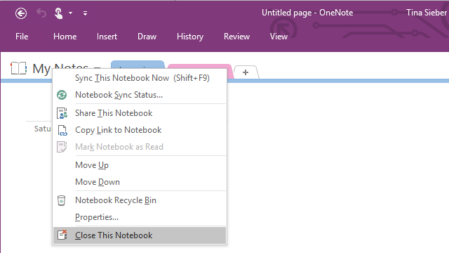 OneNote aizvērt piezīmju grāmatiņu