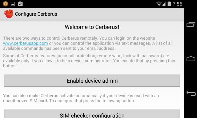 cerberus-for-android-konfigurācija