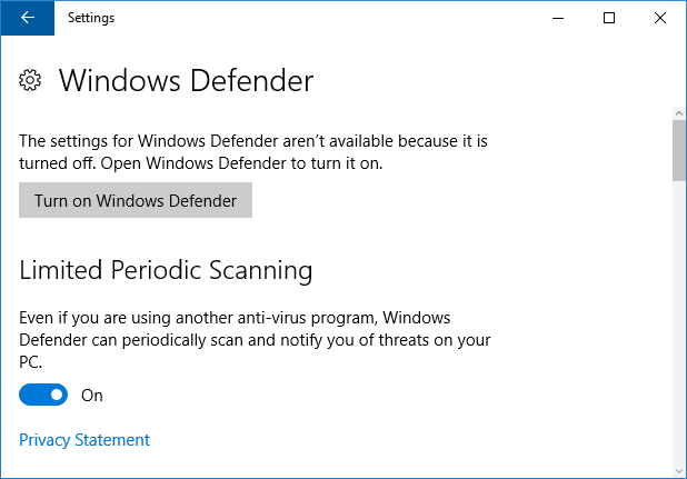 Windows Defender periodiska skenēšana