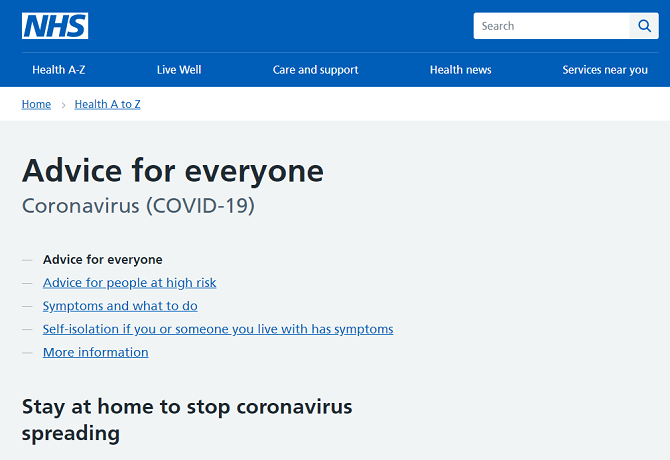nhs koronavīrusa vietne